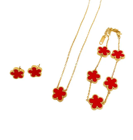 Five-Leaf Flower Jewelry Set – Necklace, Earrings & Bracelet null