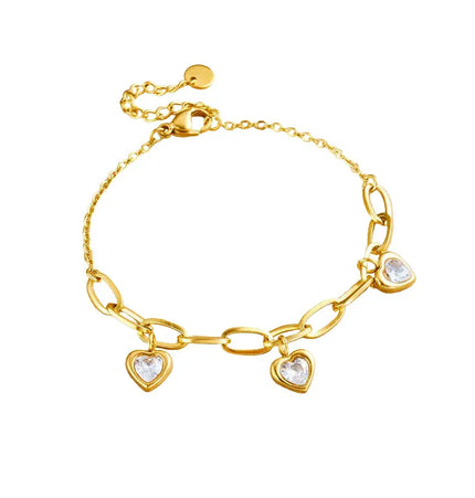Vintage Gold Plated Heart Charm Chain Bracelet null