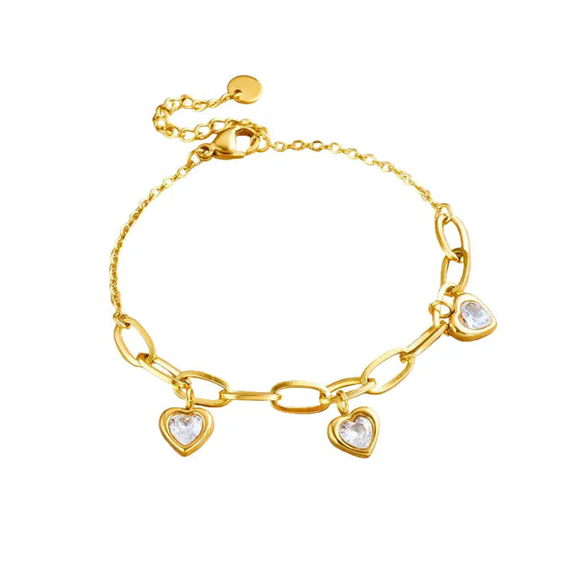 Vintage Gold Plated Heart Charm Chain Bracelet null
