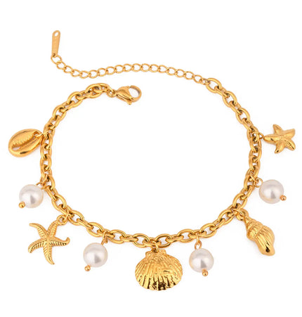 Shell &amp; Pearl Charm Summer Bracelet 18K gold null