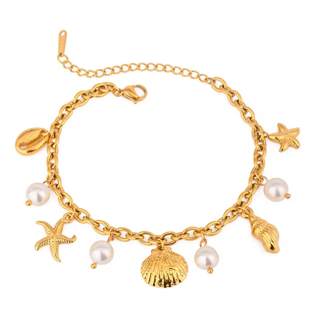 Shell &amp; Pearl Charm Summer Bracelet 18K gold null