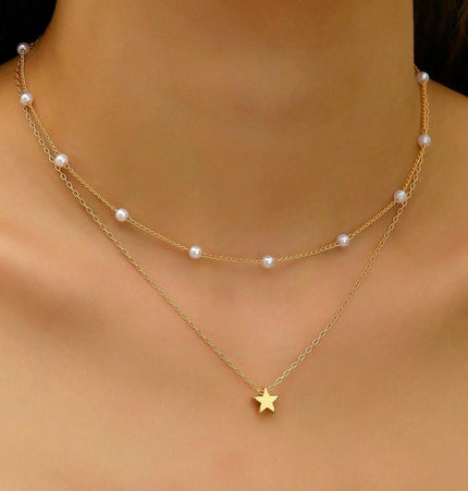 Layered Clavicle Necklace in Gold Finish null