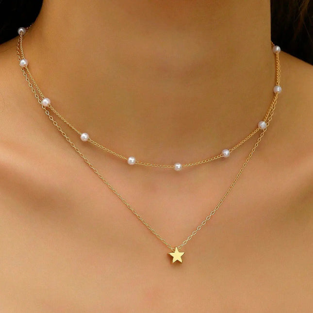 Layered Clavicle Necklace in Gold Finish null