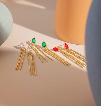 18K Gold Plated Stainless Steel Tassel Stud Earrings | Wholesale Jewelry null