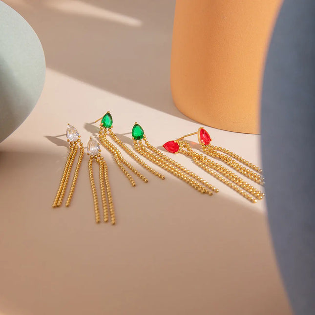 18K Gold Plated Stainless Steel Tassel Stud Earrings | Wholesale Jewelry null