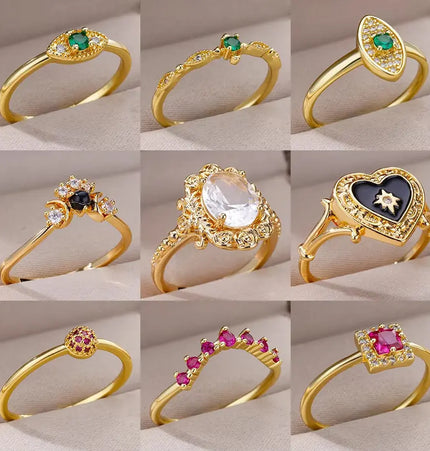 Mild Luxury Retro 18K Gold Plated Emerald Love Ring null