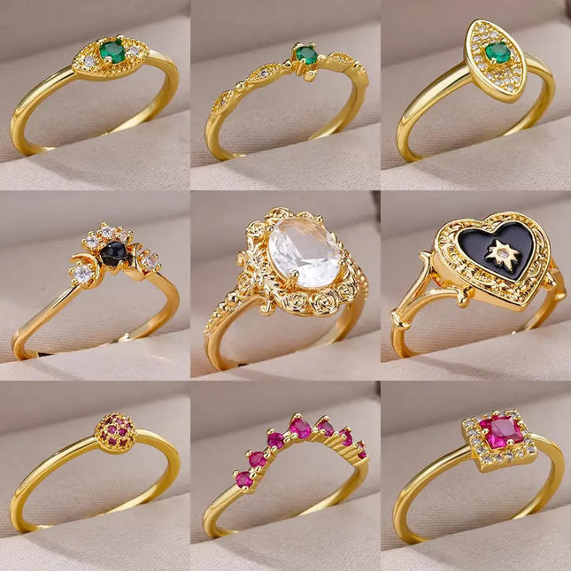 Mild Luxury Retro 18K Gold Plated Emerald Love Ring null