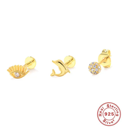 925 Sterling Silver Twin Stud & Hoop Earrings Set null