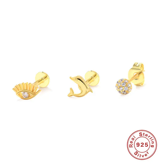 925 Sterling Silver Twin Stud & Hoop Earrings Set null