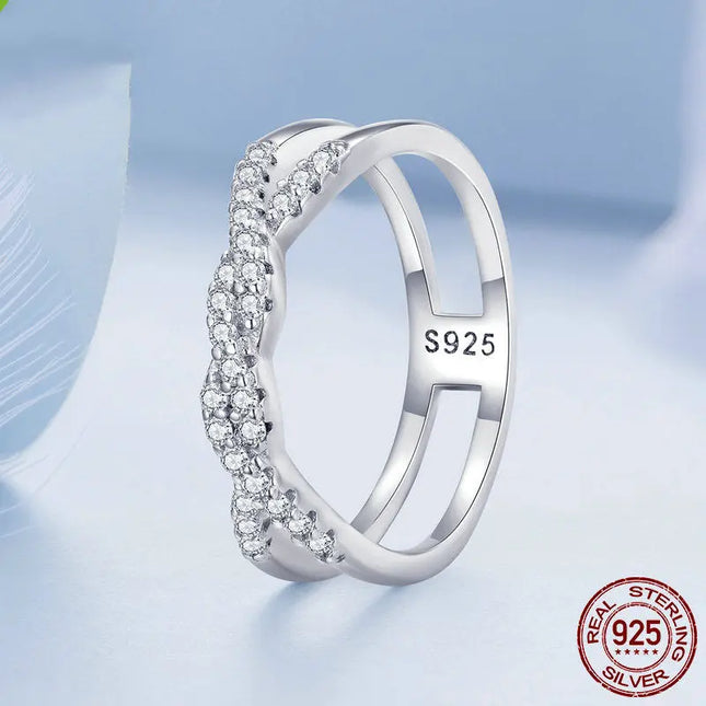 Original Plating White Gold Twisted Zircon Ring null