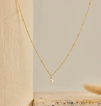 18K Stainless Steel Pearl Drop Necklace null