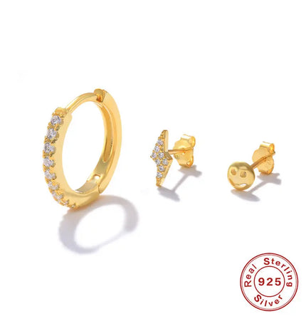 925 Sterling Silver Twin Stud & Hoop Earrings Set null