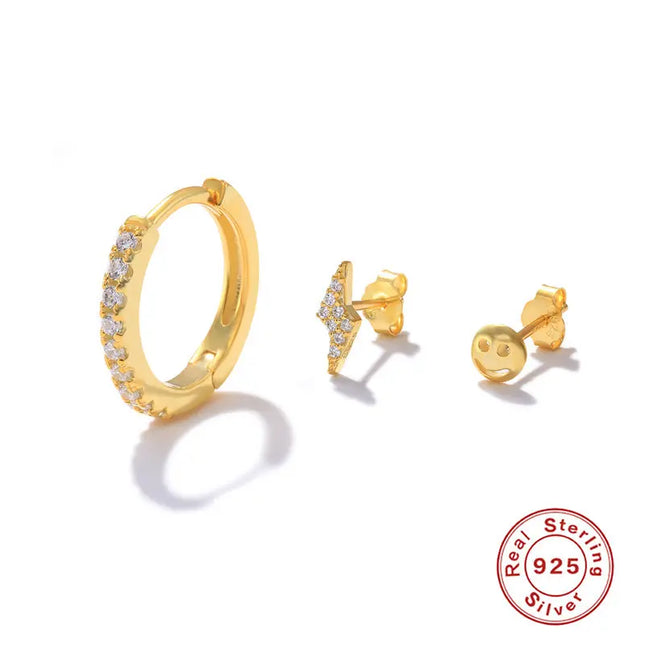 925 Sterling Silver Twin Stud & Hoop Earrings Set null