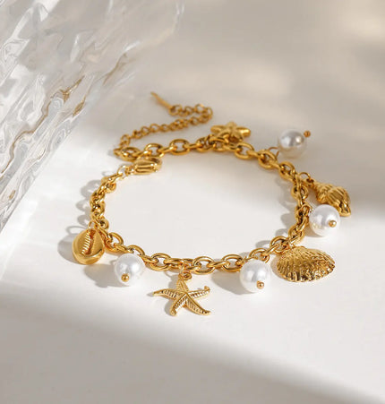 Shell &amp; Pearl Charm Summer Bracelet 18K gold null