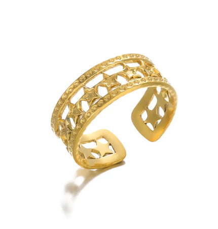 Stainless Steel Geometric Hollow Adjustable Ring null