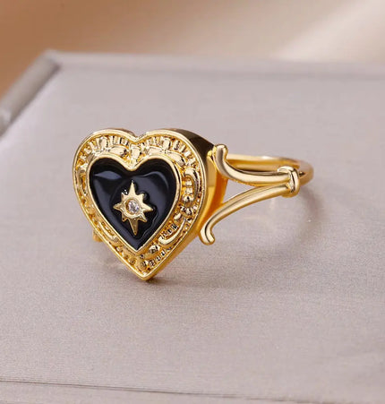 Mild Luxury Retro 18K Gold Plated Emerald Love Ring null