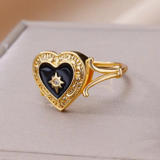 Mild Luxury Retro 18K Gold Plated Emerald Love Ring null
