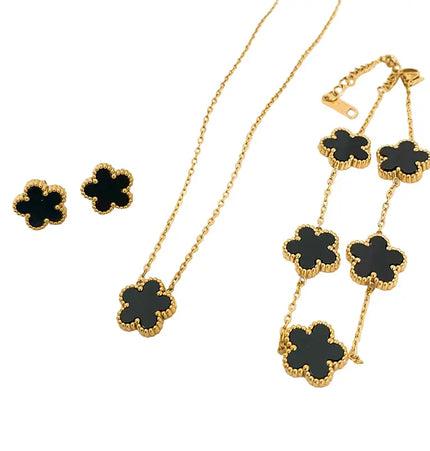Five-Leaf Flower Jewelry Set – Necklace, Earrings & Bracelet null