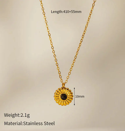 Vintage Sunflower Natural Stone Necklace | 304 Stainless Steel Waterproof Pendant Wholesale null