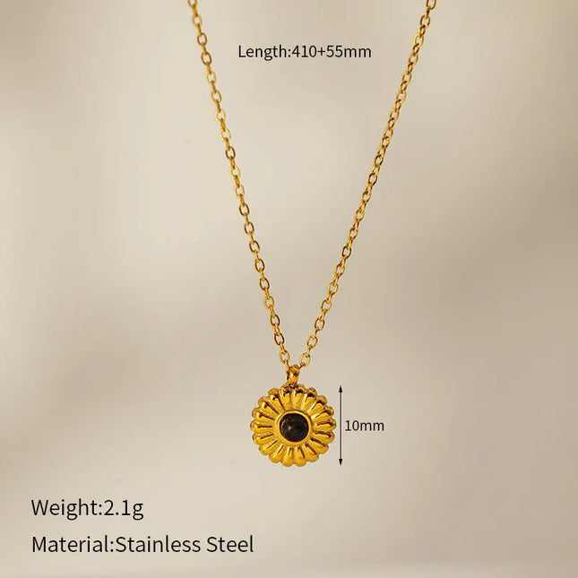 Vintage Sunflower Natural Stone Necklace | 304 Stainless Steel Waterproof Pendant Wholesale null