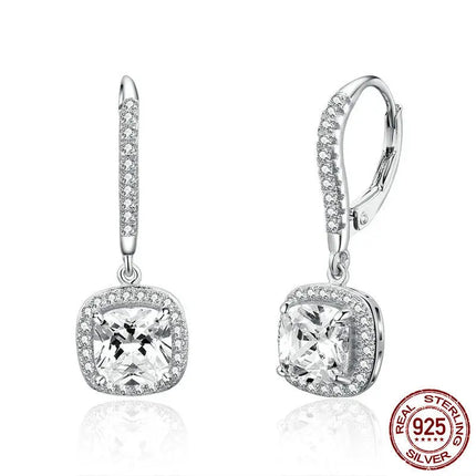 Elegant Long White Gold Plated Silver Drop Earrings null
