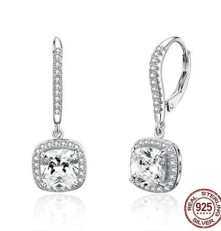 Elegant Long White Gold Plated Silver Drop Earrings null