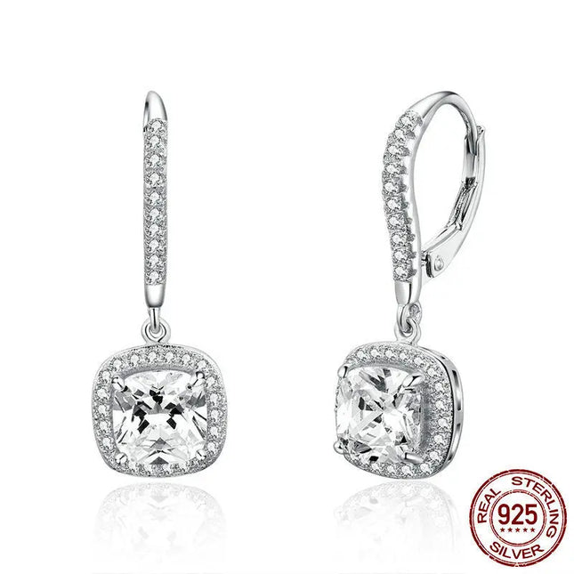Elegant Long White Gold Plated Silver Drop Earrings null