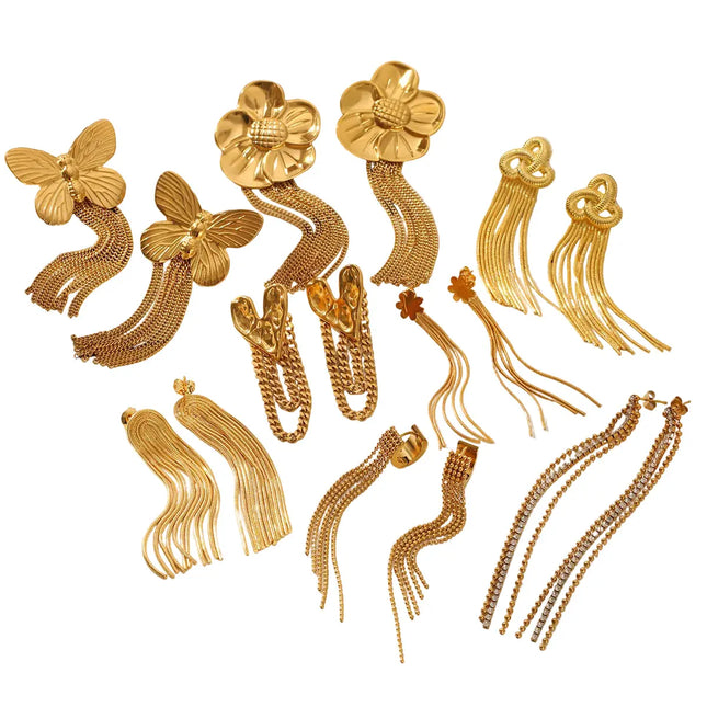 Flower Heart And Butterfly Design Earrings Gold null