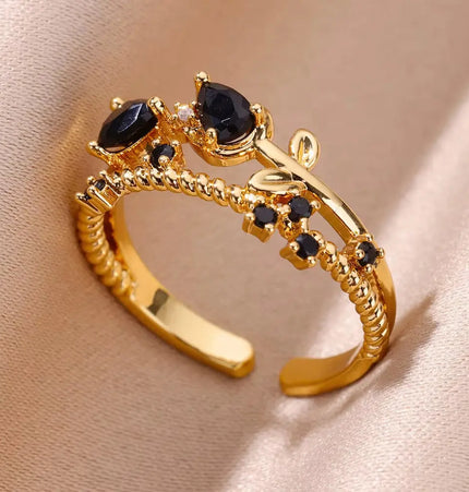 Mild Luxury Retro 18K Gold Plated Emerald Love Ring null