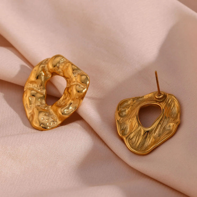 Irregular Textured Stainless Steel Stud Earrings null