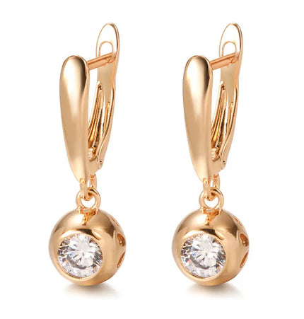 Rose Gold Zircon Ball Drop Earrings null
