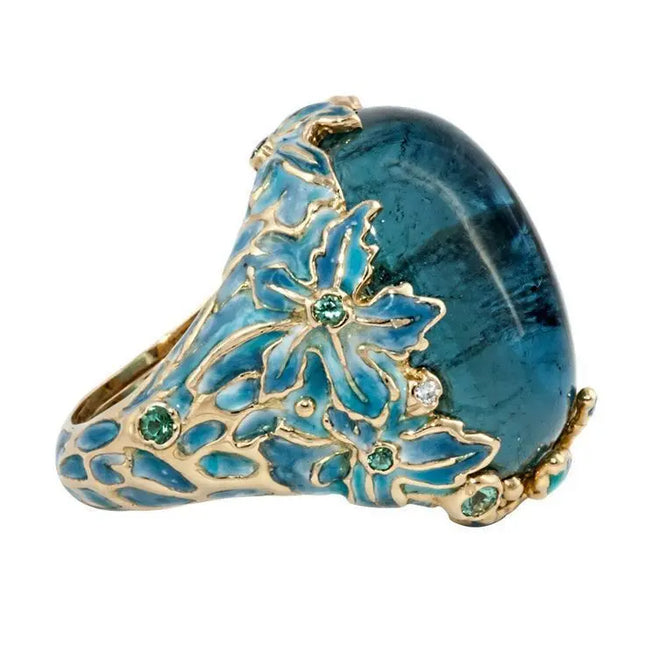 Blue Flower Alloy Ring | Inlaid Floral Statement Ring for Women Wholesale null