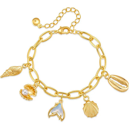 Golden Seashell Charm Bracelet – 18K Gold Plated null