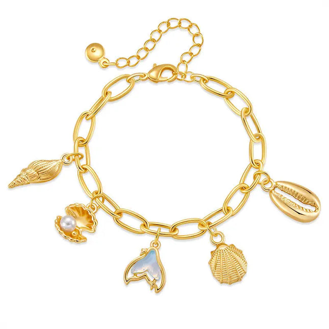 Golden Seashell Charm Bracelet – 18K Gold Plated null