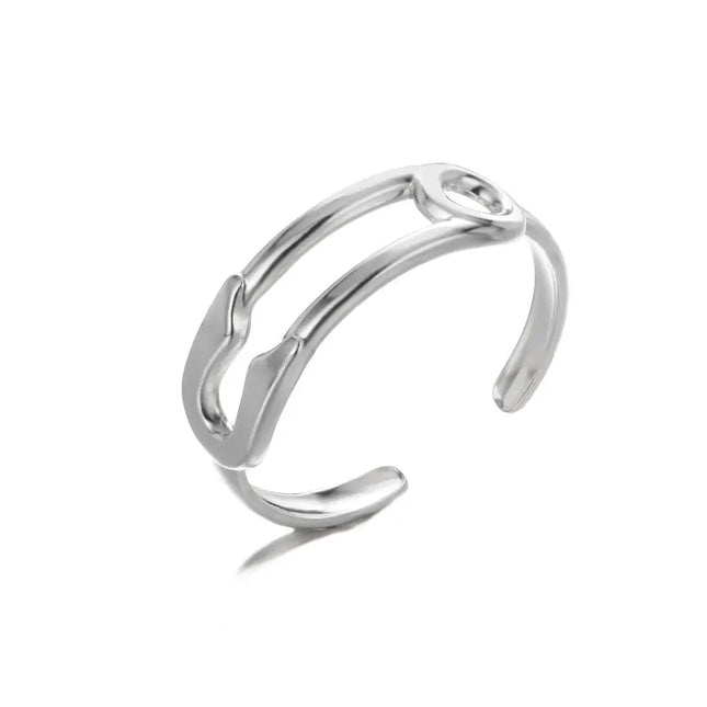 Stainless Steel Geometric Hollow Adjustable Ring null