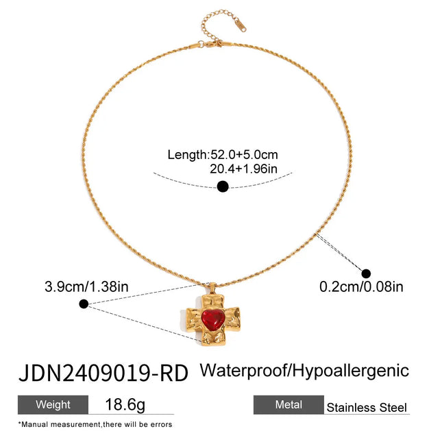 Stainless Steel Red Agate Cross Necklace null