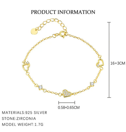 S925 Sterling Silver Heart Bracelet null