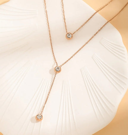 Minimalist Double-Layer Crystal Necklace – Stainless Steel null