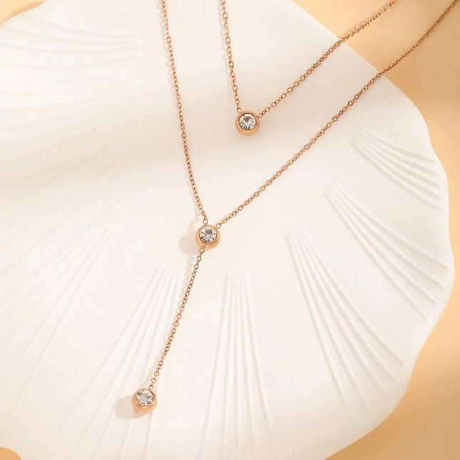 Minimalist Double-Layer Crystal Necklace – Stainless Steel null