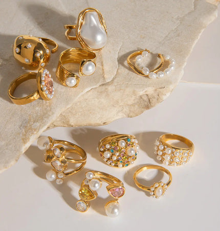 Pearl Statement Ring – Gold Plated Stainless Steel null