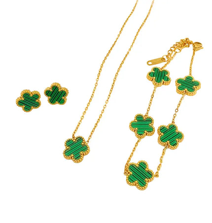 Five-Leaf Flower Jewelry Set – Necklace, Earrings & Bracelet null