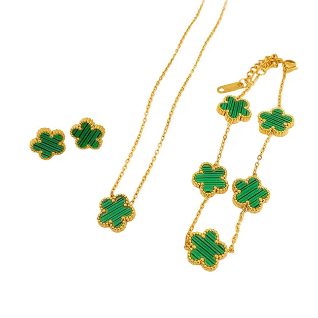 Five-Leaf Flower Jewelry Set – Necklace, Earrings & Bracelet null