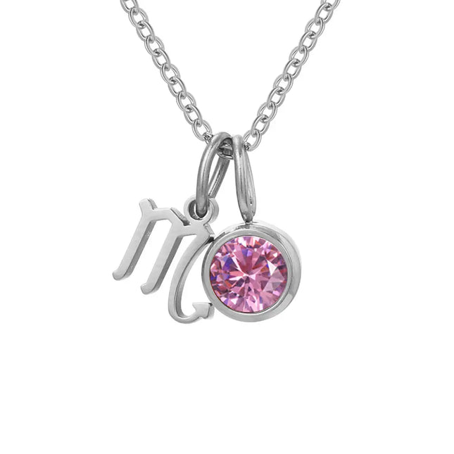 Constellation Zircon Birthstone Necklace – Stainless Steel null