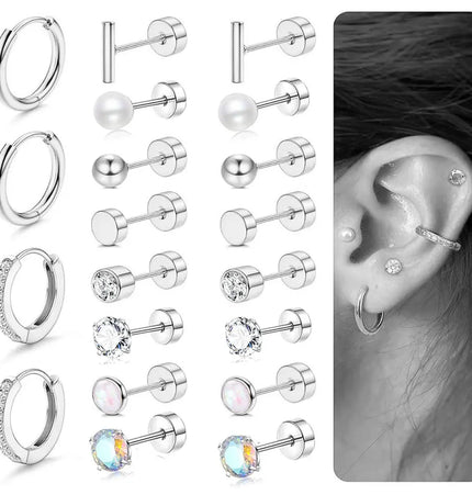 Stainless steel stud earrings with round zircon null