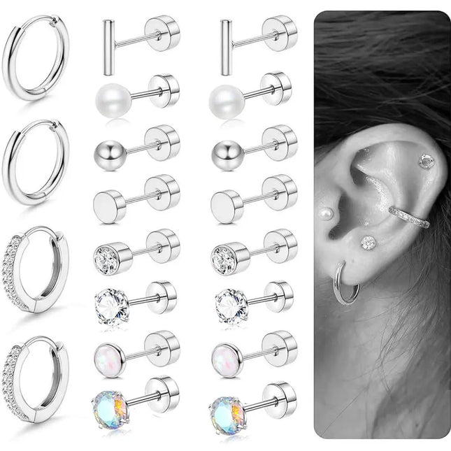 Stainless steel stud earrings with round zircon null