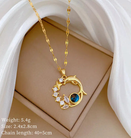 Titanium Steel Dolphin Starry Sky Light Luxury Necklace null