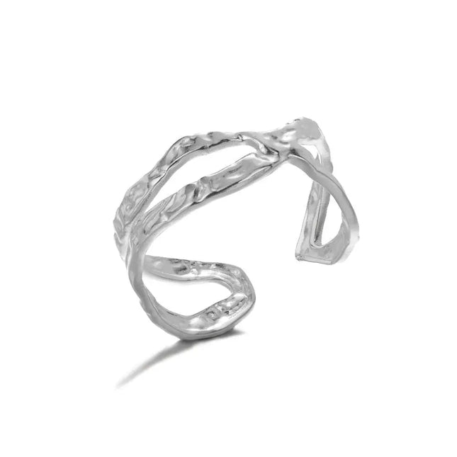 Stainless Steel Geometric Hollow Adjustable Ring null