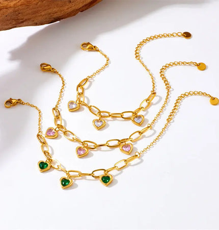 Vintage Gold Plated Heart Charm Chain Bracelet null