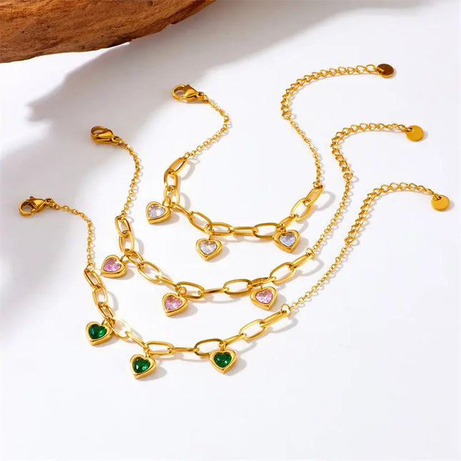 Vintage Gold Plated Heart Charm Chain Bracelet null