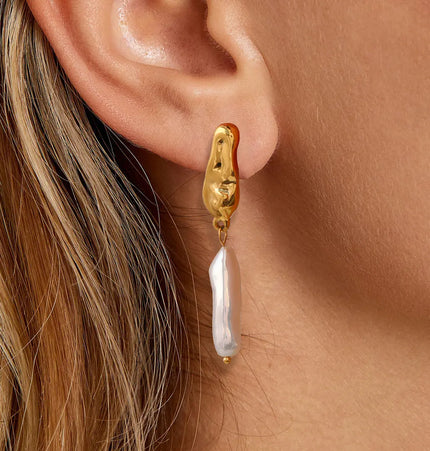 Stainless Steel Pearl Drop Earrings | Waterproof Gold Pearl Earrings Wholesale null